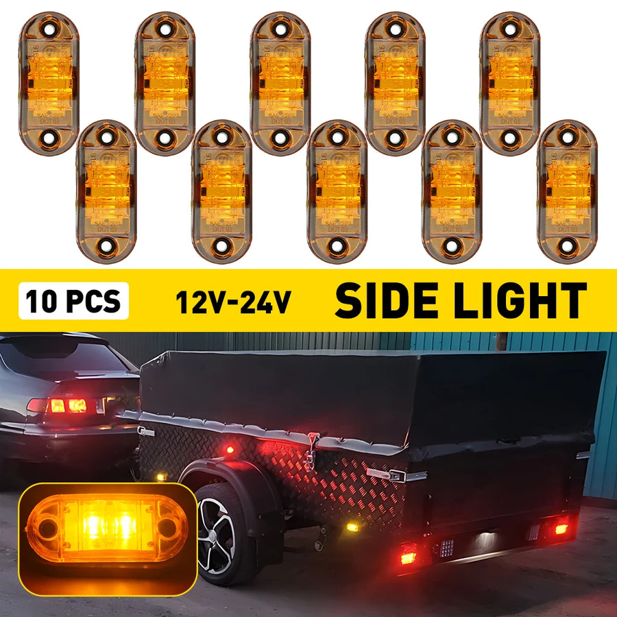 10-Piece LED Side Marker and Clearance Lights – Amber, 12V–24V