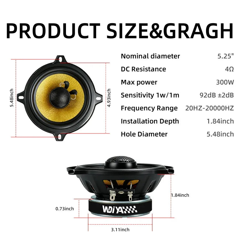 5-Inch 300W Max Carbon-Fiber Car Speakers