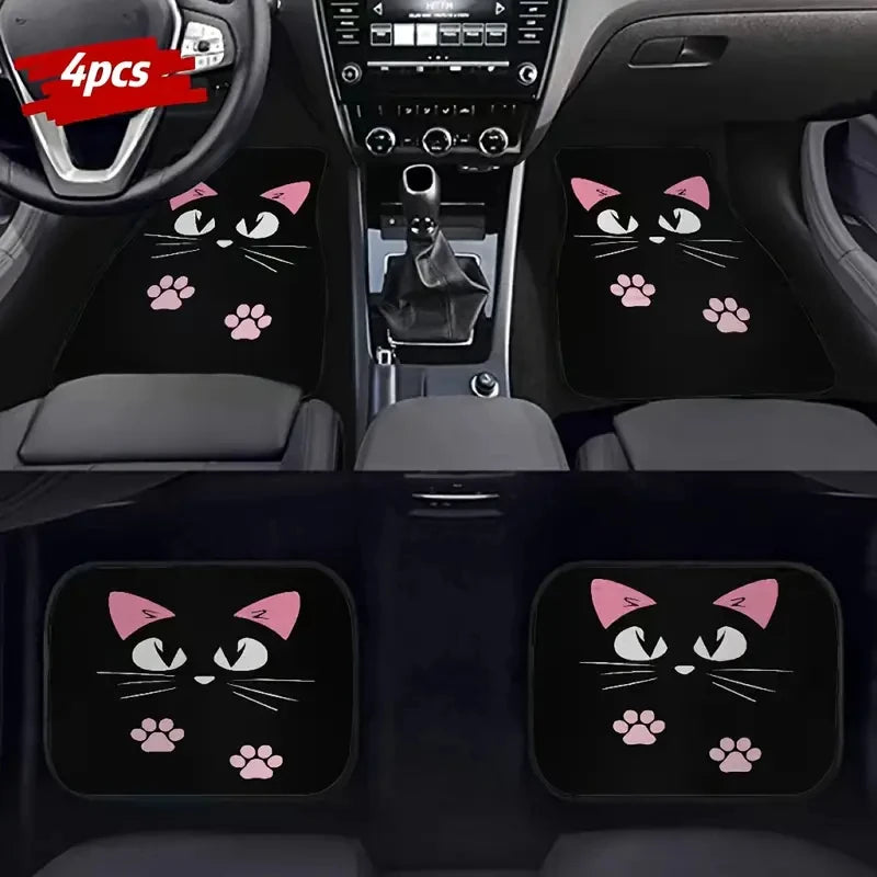 4-Piece Retro Cartoon Cat Car Floor Mat Set