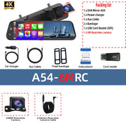 4K Dual Mirror Dash Cam with Wi-Fi App Control, GPS