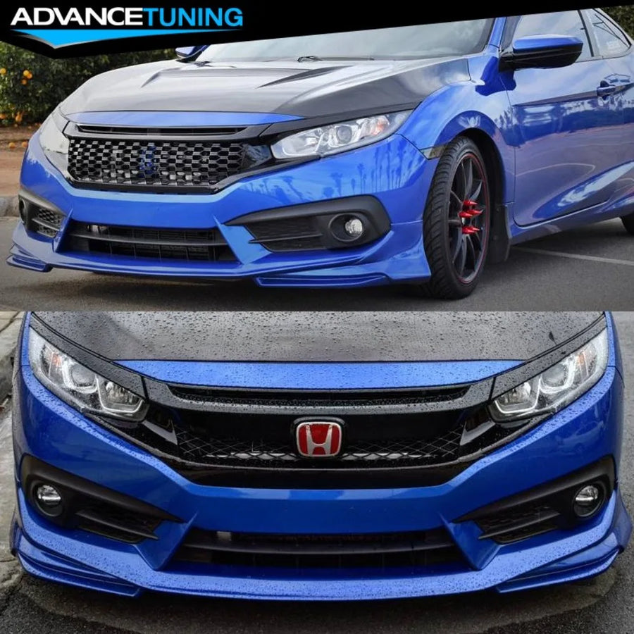 Unpainted Front Bumper Lip & Splitter for 2016–2018 Honda Civic