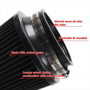 Universal 3 Inch 76mm Air Intake Cone Filter Black Air Filters