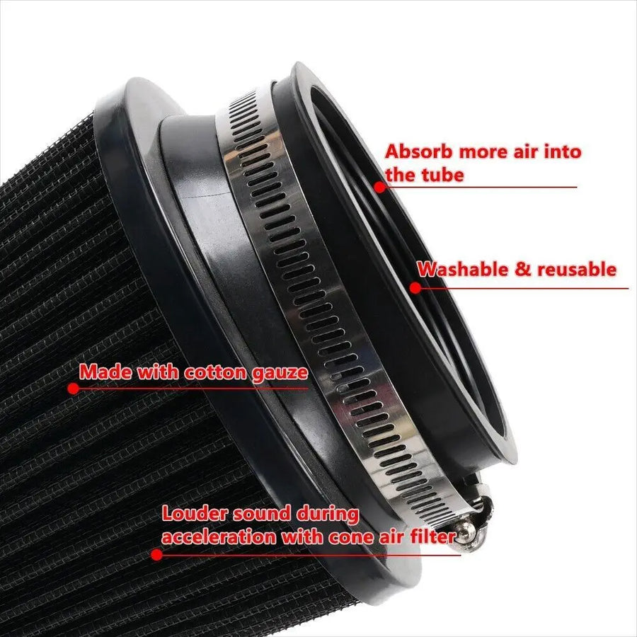 Universal 3 Inch 76mm Air Intake Cone Filter Black Air Filters