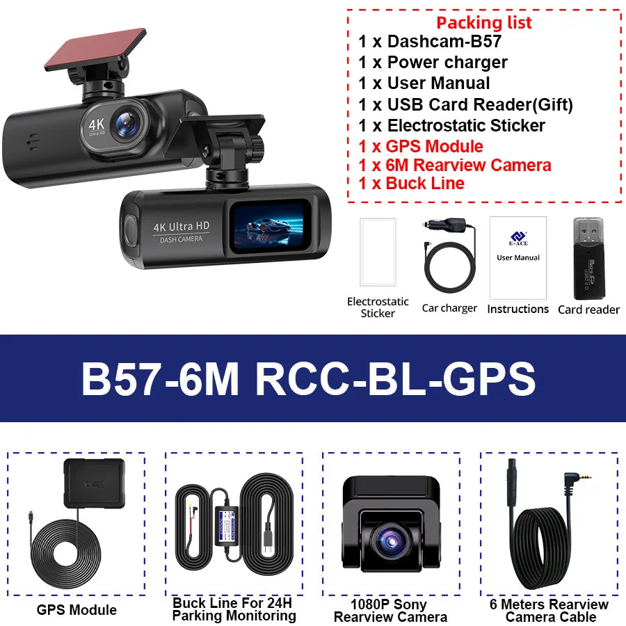 4K Dual Dash Cam with Wi-Fi App Control