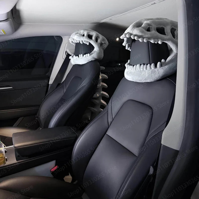 Dinosaur Skeleton Car Headrest Cover – Decorative Interior Seat Accessory