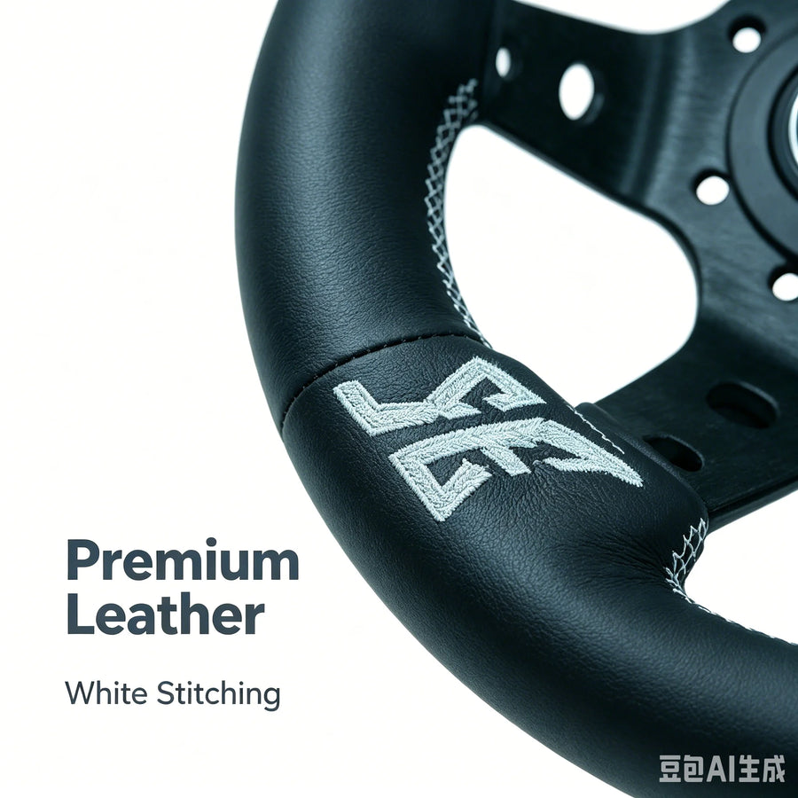 320 mm Black Leather Deep-Dish Racing Steering Wheel