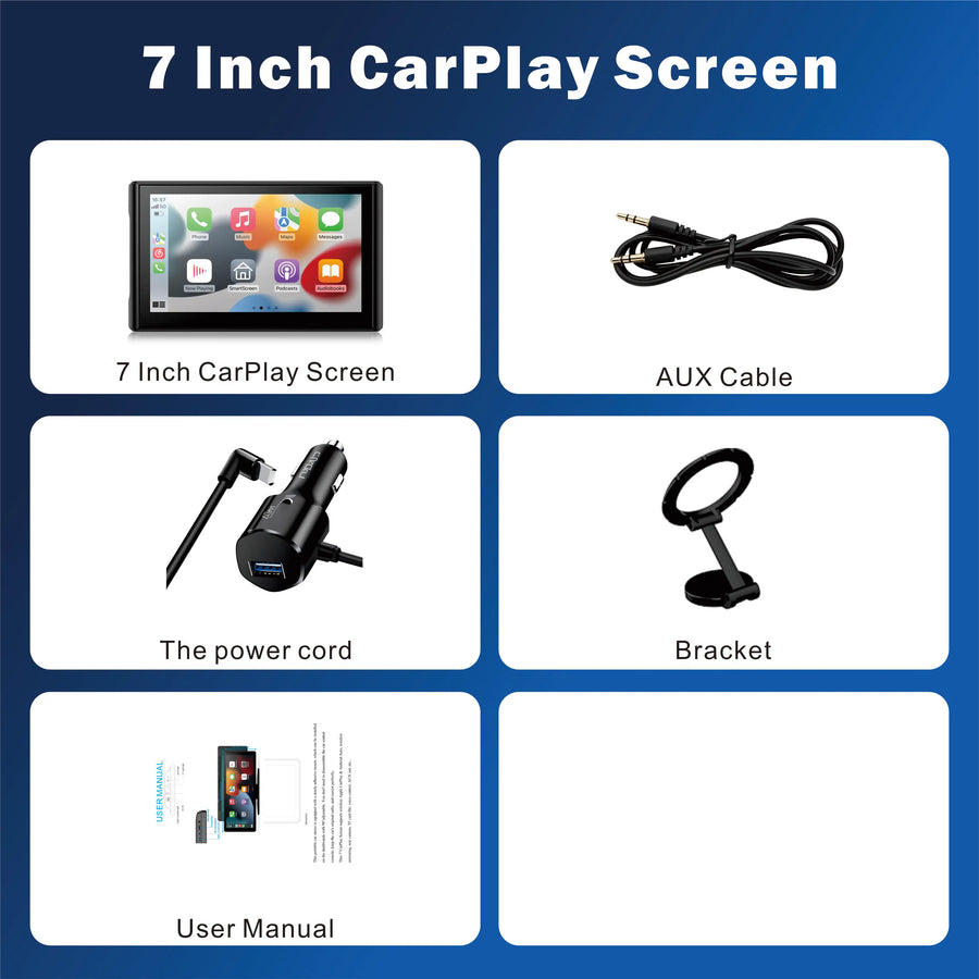 7-Inch Portable Wireless CarPlay and Android Auto Display with Magnetic Mount