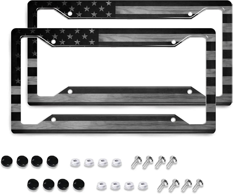2-Piece American Flag Aluminum License Plate Frame Set