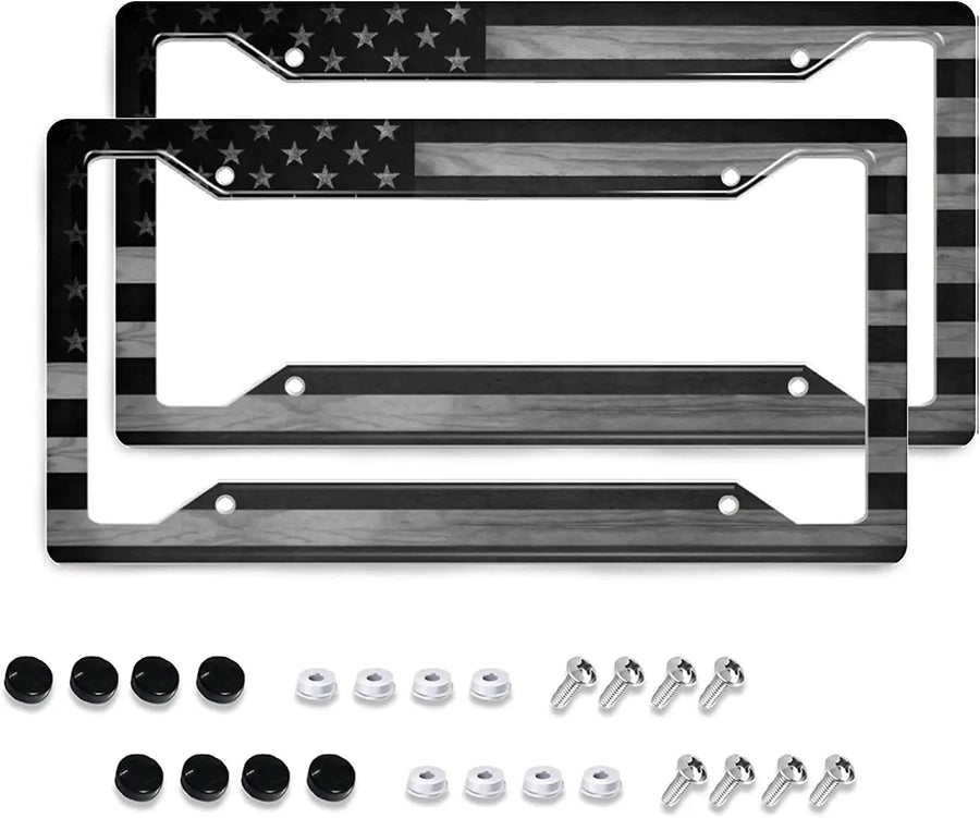 2-Piece American Flag Aluminum License Plate Frame Set