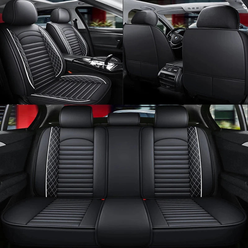 Universal 5-Seat Full-Coverage PU Leather Seat Cover Set – Black/White