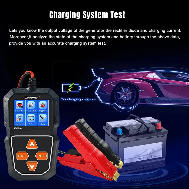 KONNWEI KW218 6V/12V Battery Tester – 100–2000 CCA