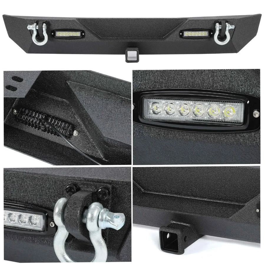 Steel Rear Bumper with Hitch & LED Lights – 1987–2006 Jeep Wrangler