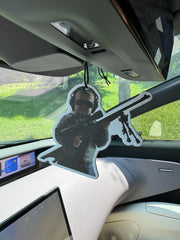 Tactical Kid in tactical gear holding a sniper rifle Zen Tea Hanging Car Air Freshener – GW1767