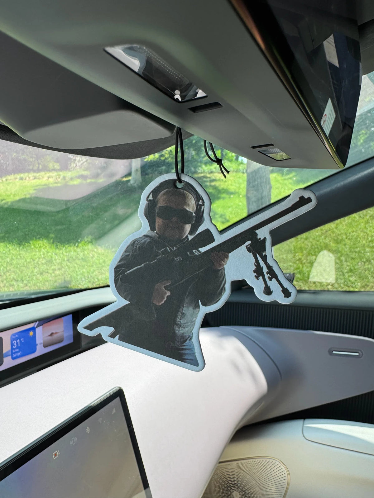 Tactical Kid in tactical gear holding a sniper rifle Zen Tea Hanging Car Air Freshener – GW1767