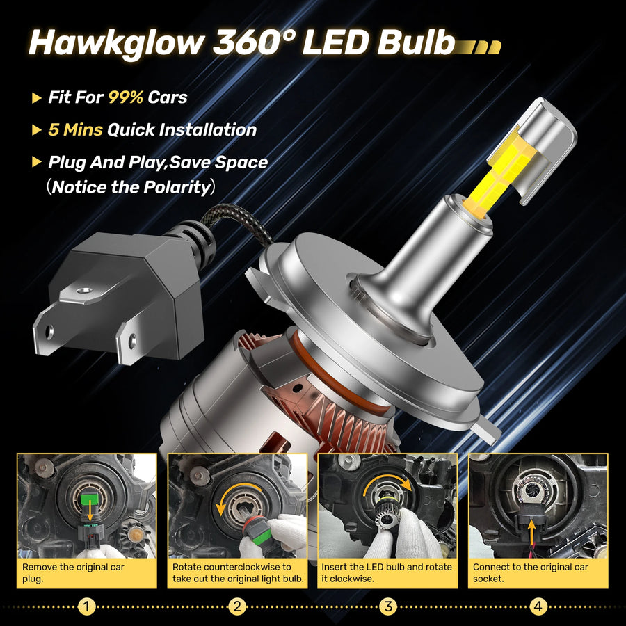 H4/9003/HB2 Headlight Bulb Pair – 150W – 6500K