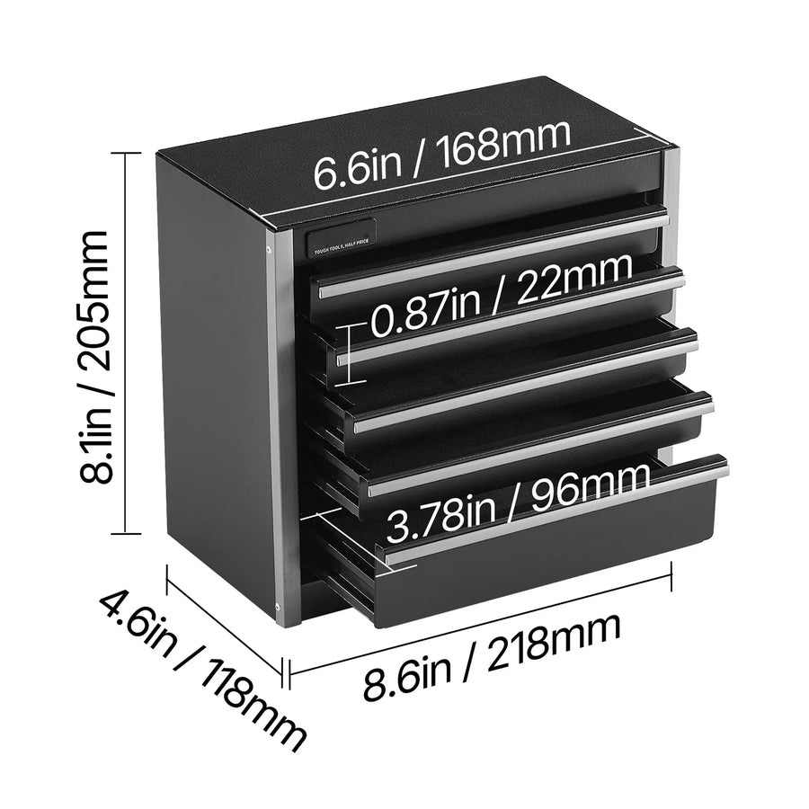8.6-Inch 5-Drawer Steel Mini Tool Box – Black or Red