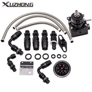 Universal Adjustable Fuel Pressure Regulator Kit 100psi Guage AN6 Fitting Black
