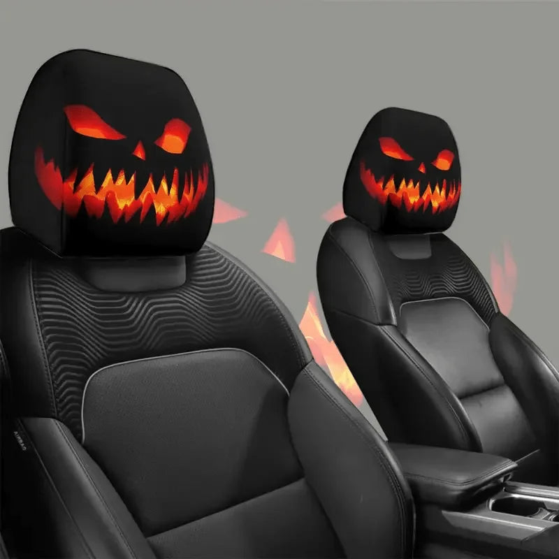 2-Piece Pumpkin King Car Headrest Covers – Universal Halloween Decor