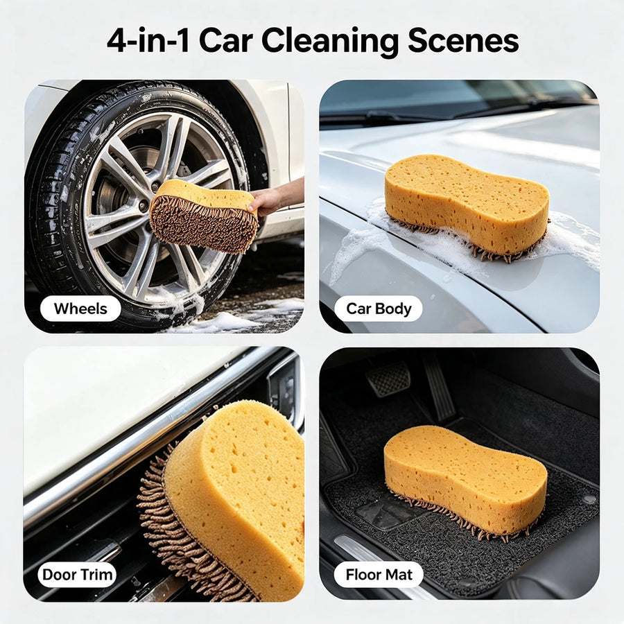 Dual-Sided Chenille & Sponge Car Wash Pads - 2 or 5 Pack