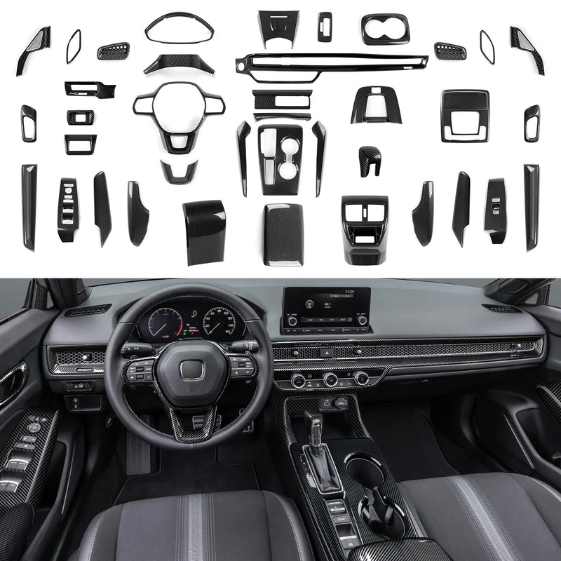 Carbon-Fiber-style Center Console and Gear Shift Panel Trim for Honda Civic 2022-2026