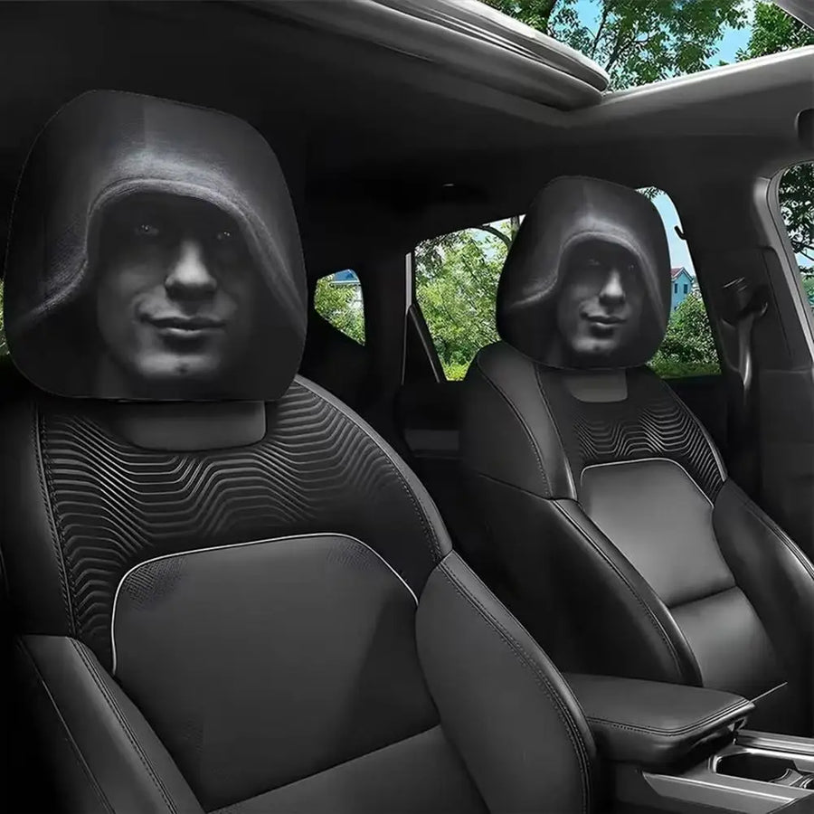 2-Piece Horror Face Car Headrest Covers – Universal Washable Interior Decor