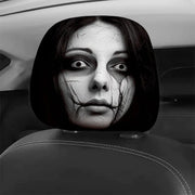 2-Piece Black Scary Face Car Headrest Covers – Breathable Elastic Protectors