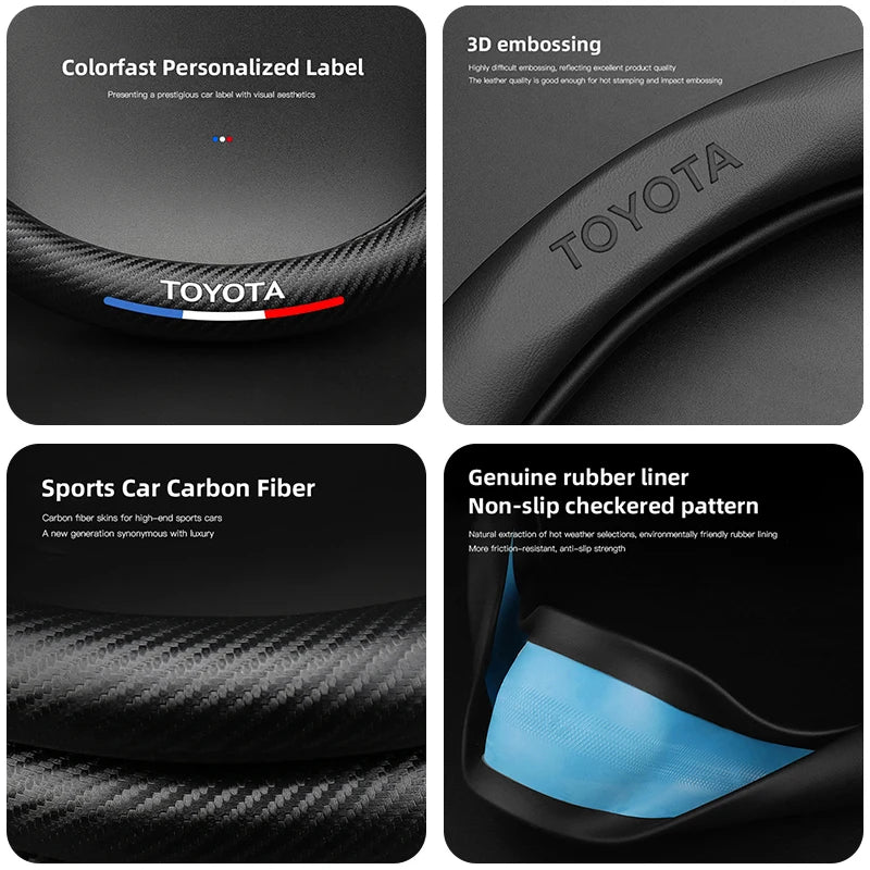 Carbon Fiber-Pattern Leather Steering Wheel Cover for Toyota Vehicles