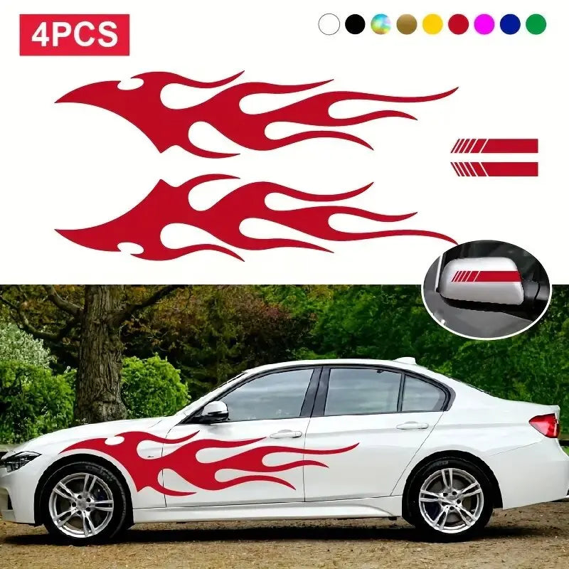 4-Piece Flame Stripe Car Door and Body Decal Set
