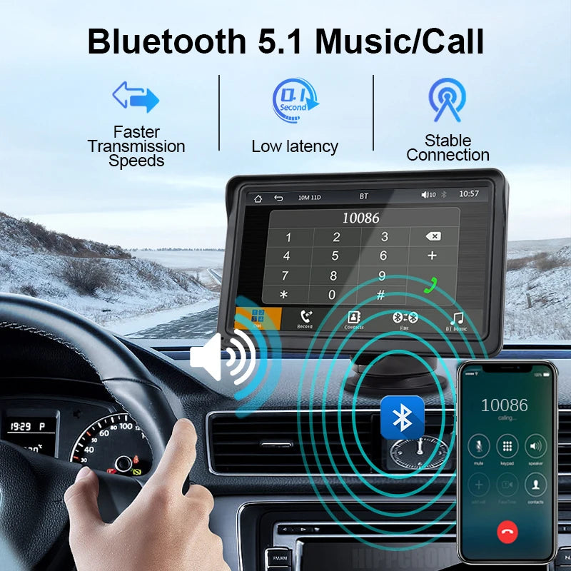 7-Inch Portable Wireless CarPlay and Android Auto Display