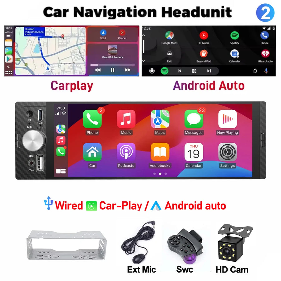 6.86-Inch IPS 1-DIN Wireless CarPlay and Android Auto Car Stereo