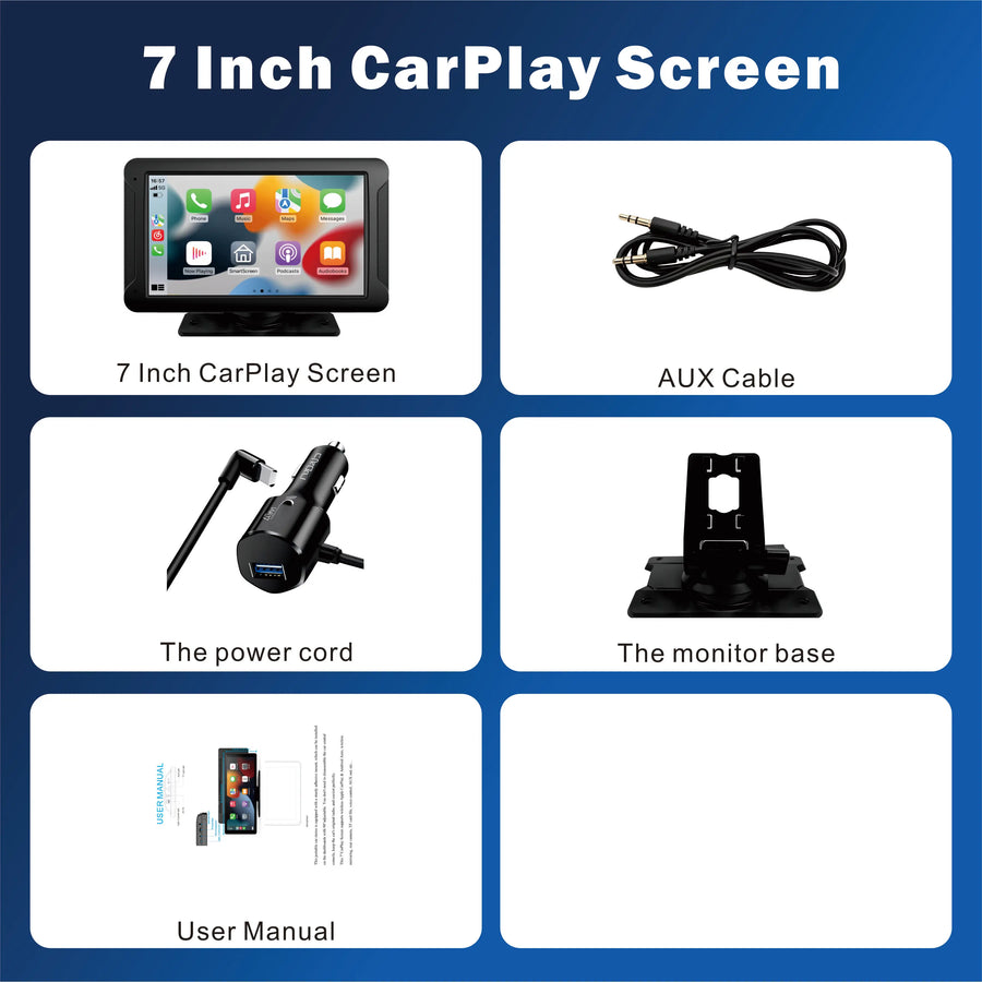 7-Inch Portable Wireless CarPlay and Android Auto Display with Magnetic Mount