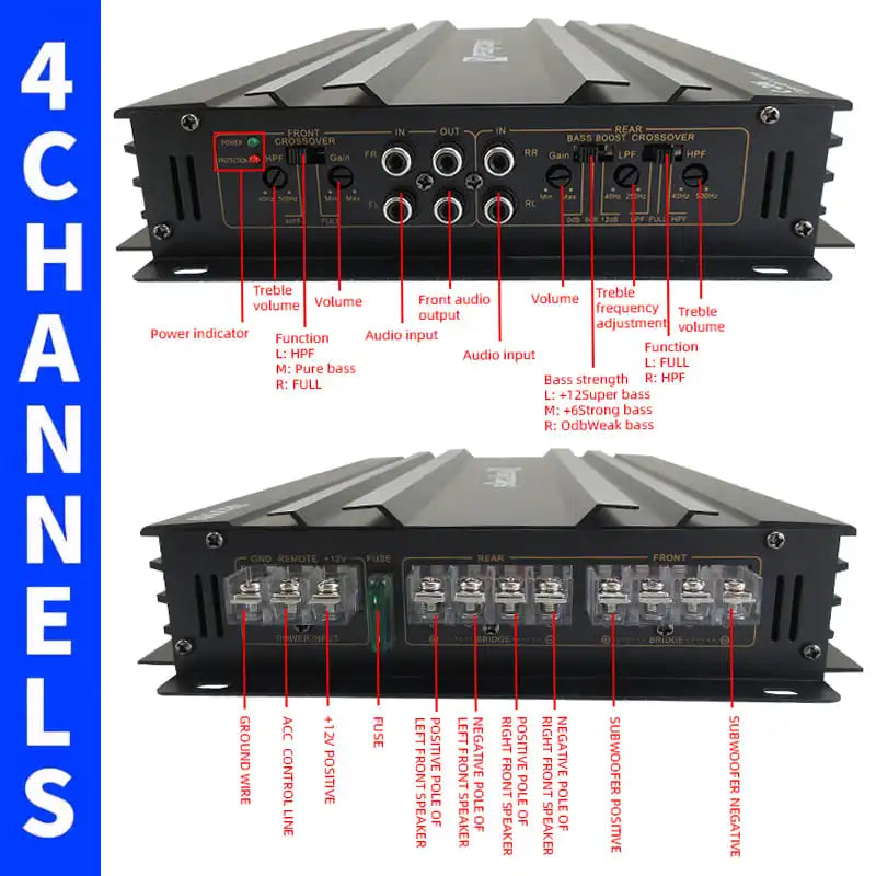 4-Channel Class AB 8800W Max Bridgeable Car Audio Amplifier