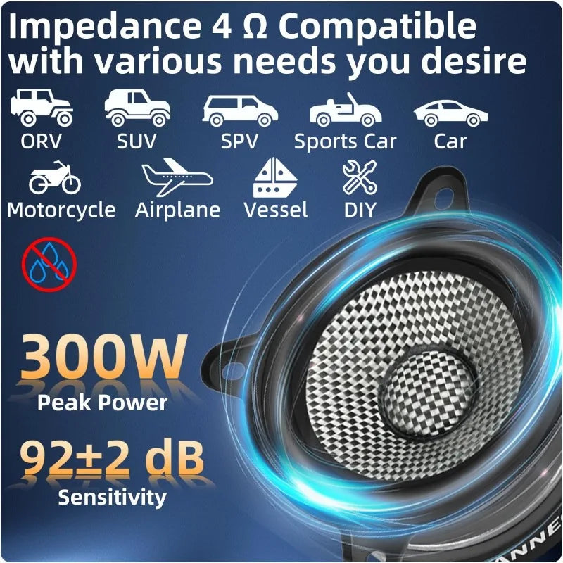 3.5-Inch 300W Carbon-Fiber Car Speakers