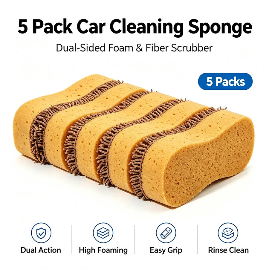 Dual-Sided Chenille & Sponge Car Wash Pads - 2 or 5 Pack