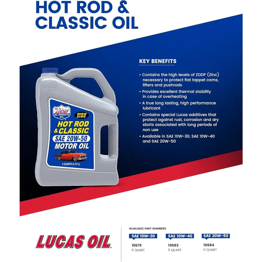 Lucas Oil Hot Rod & Classic Car 10W-40 Motor Oil, 5 Quart