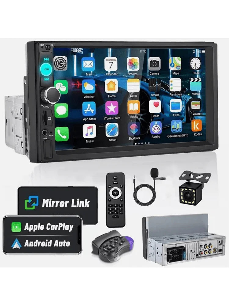 7-Inch 1-DIN CarPlay and Bluetooth Touchscreen Car Stereo