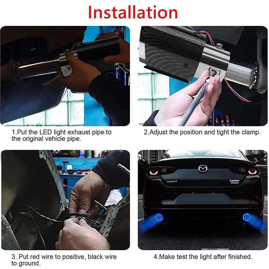 Universal Car Modified Exhaust Muffler Tip Pipe LED Red/Blue Light Outlet Exhaust Pipe Tail Throat