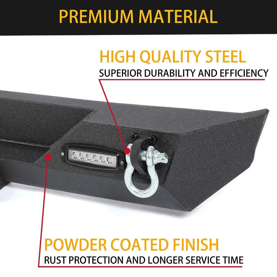 Steel Rear Bumper with Hitch & LED Lights – 1987–2006 Jeep Wrangler