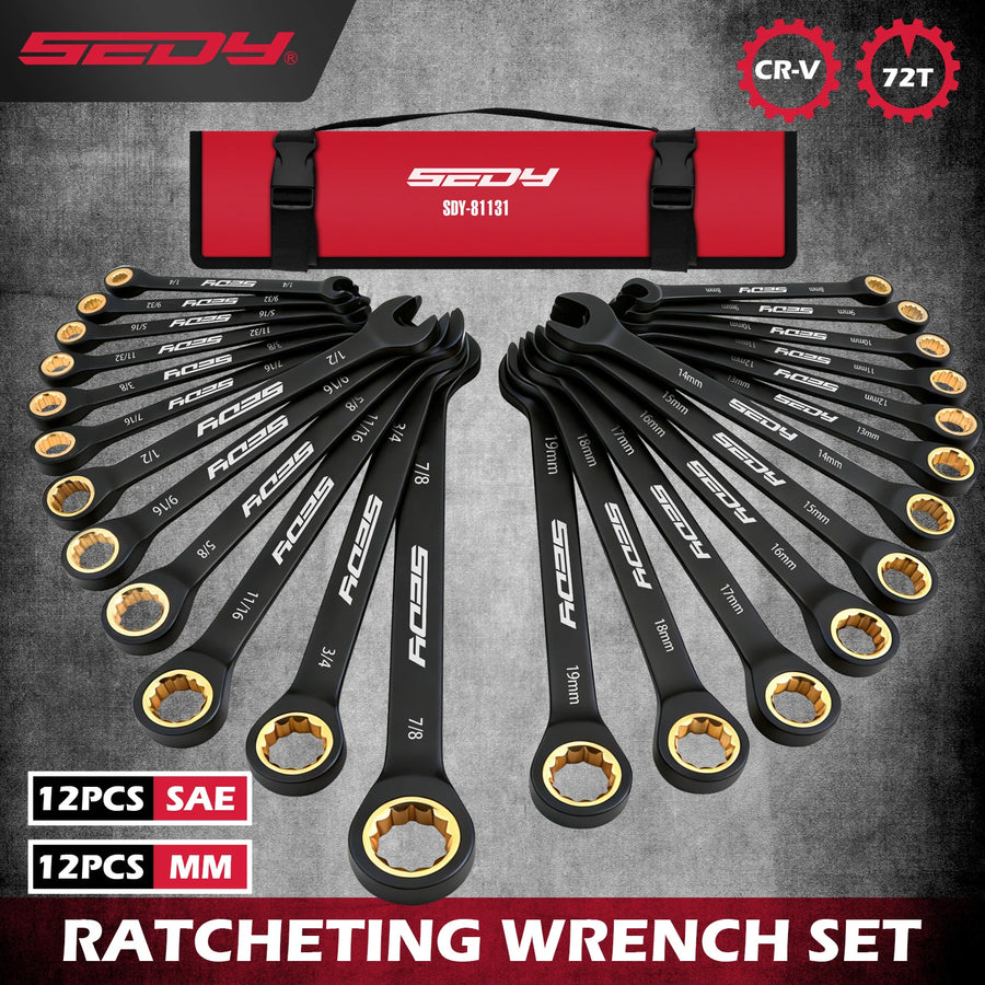 24-Piece Metric and SAE Ratcheting Wrench Set