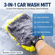 Double-Sided Chenille & Microfiber Car Wash Mitt, 28 x 21 cm