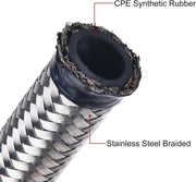 AN10 10FT Braided Nylon Fuel Line Kit 10-Piece CPE Fittings for Hydraulic Fluid Pump Gas Alcohol Silver