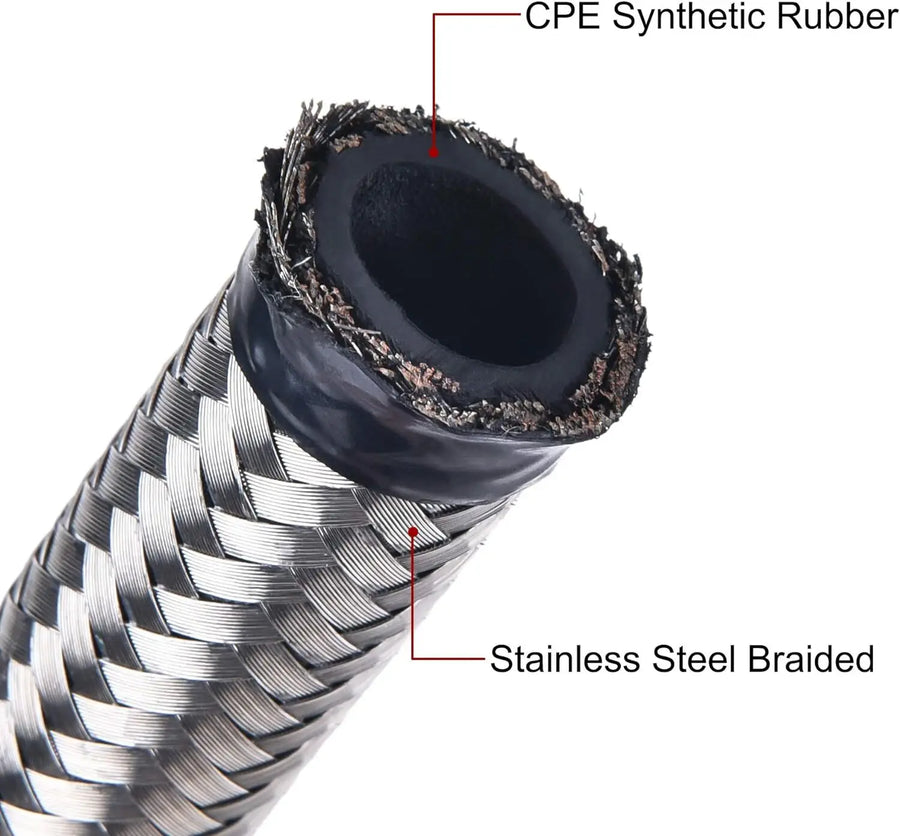 AN10 10FT Braided Nylon Fuel Line Kit 10-Piece CPE Fittings for Hydraulic Fluid Pump Gas Alcohol Silver