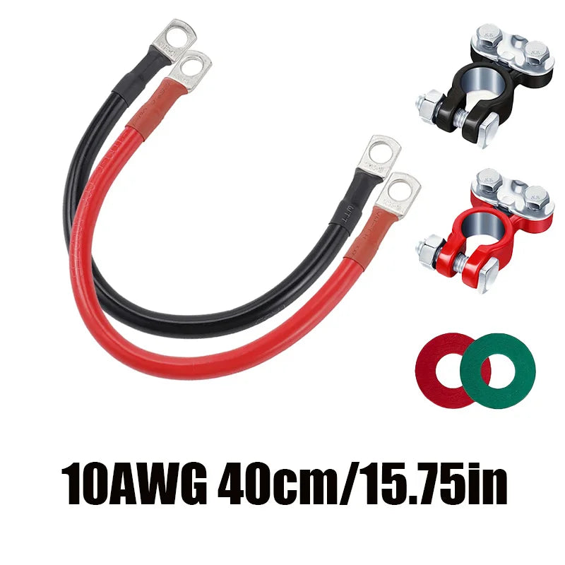 10 AWG Battery Terminal Connector Wire Set - 40cm, 70cm or 120cm