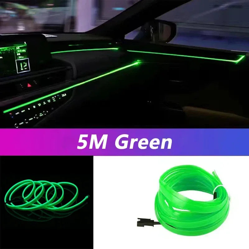 5M USB-Powered Flexible EL Wire Car Interior Neon Ambient Light Strip