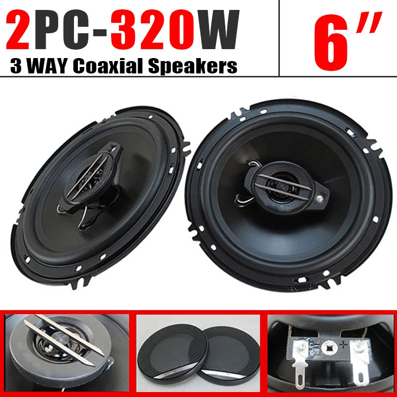 6-Inch 320W 3-Way Coaxial Car Speakers