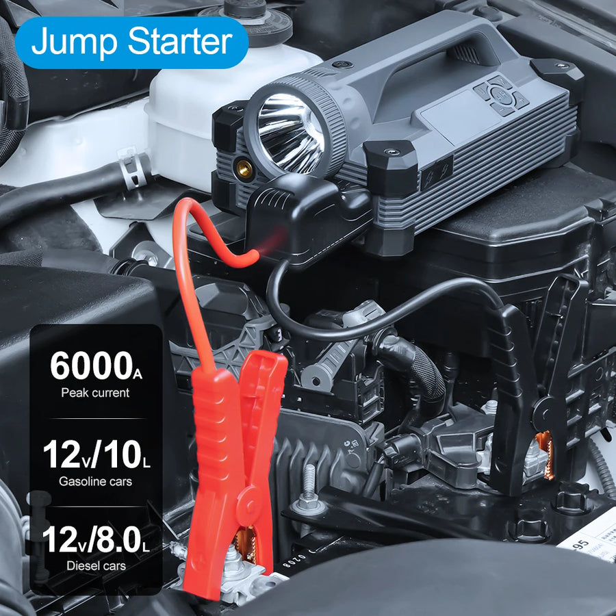 6000A 5-in-1 Car Jump Starter with Tire Inflator and 65W Power Bank