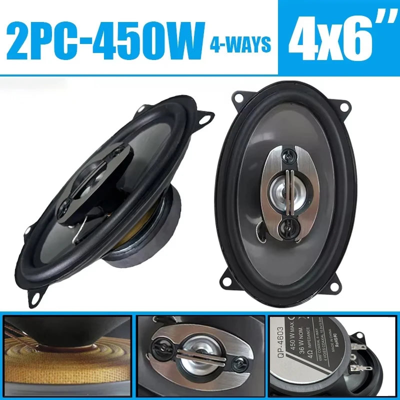 4x6-Inch 900W 4-Way Coaxial Car Speakers