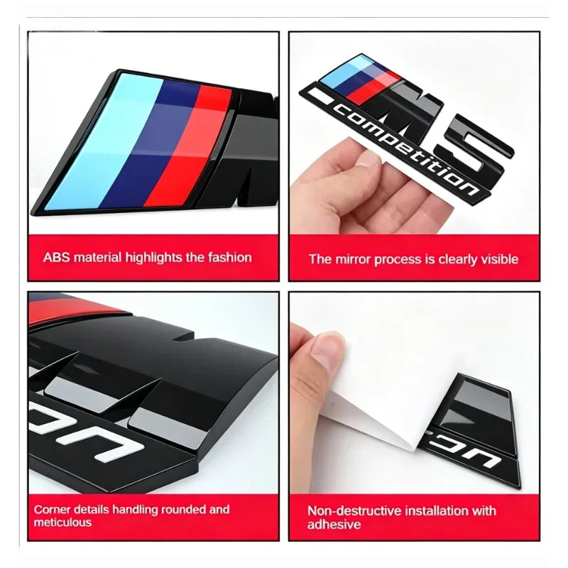 For BMW M1 M2 M3 M4 X2 X3 X5 X6 X7 M Competition 3D Tri-Color Emblem Sticker Waterproof Trunk Fender