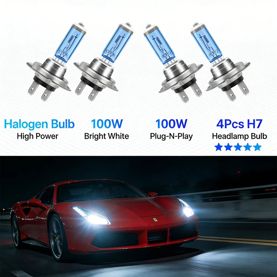 4-Piece H7 Halogen Headlight Bulb – 6000K