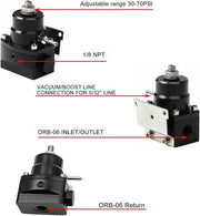 Universal Adjustable Fuel Pressure Regulator Kit 100psi Guage AN6 Fitting Black